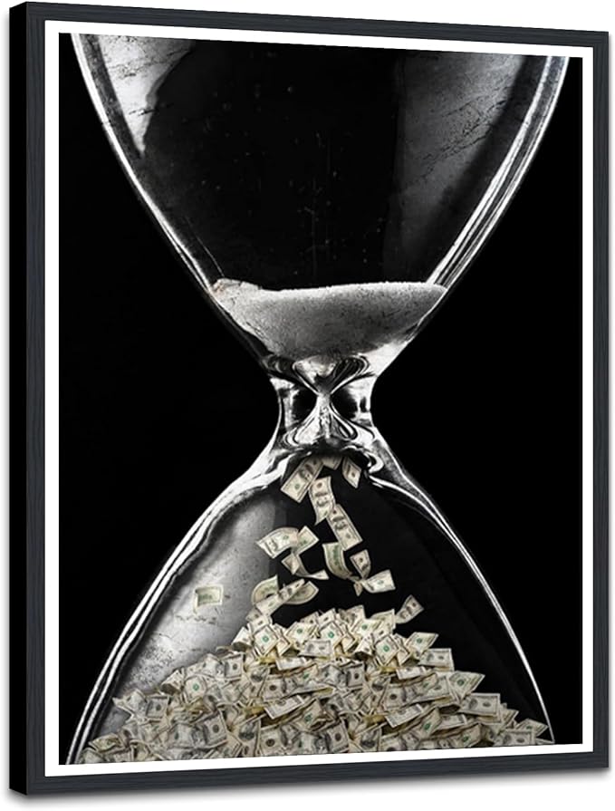 Time is Money Framed Canvas Print Wall Art, Motivational Poster, Office & Dorm Decor, Ready to Hang, 12.5x16.5 Inches