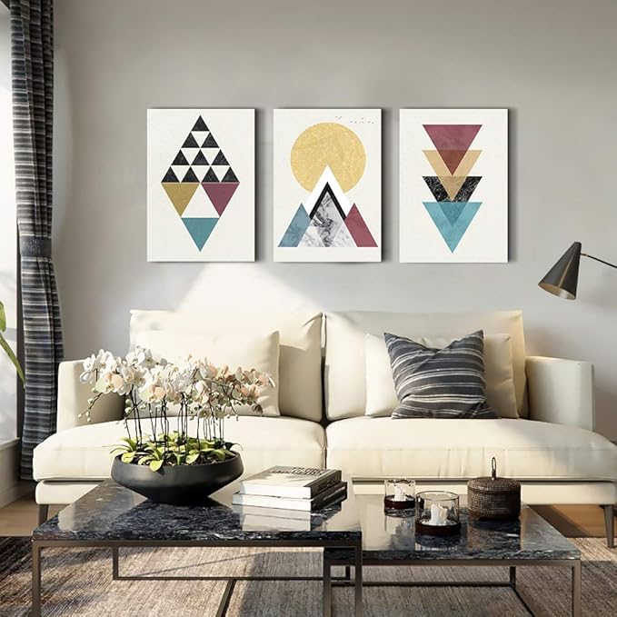 MHARTK66 Abstract Geometry Wall Art Prints, 3 Framed 12 x 16 inch Canvas, Bedroom Living Room Bathroom Decor