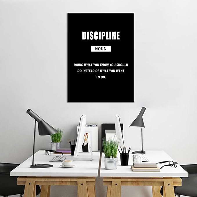 PSYYSP Inspirational Canvas Wall Art Motivational Discipline Painting Poster Entrepreneur Quotes Picture Print Artwork for Office Living Room Gym Wall Decoration Framed Ready to Hang [18''Wx24''H]