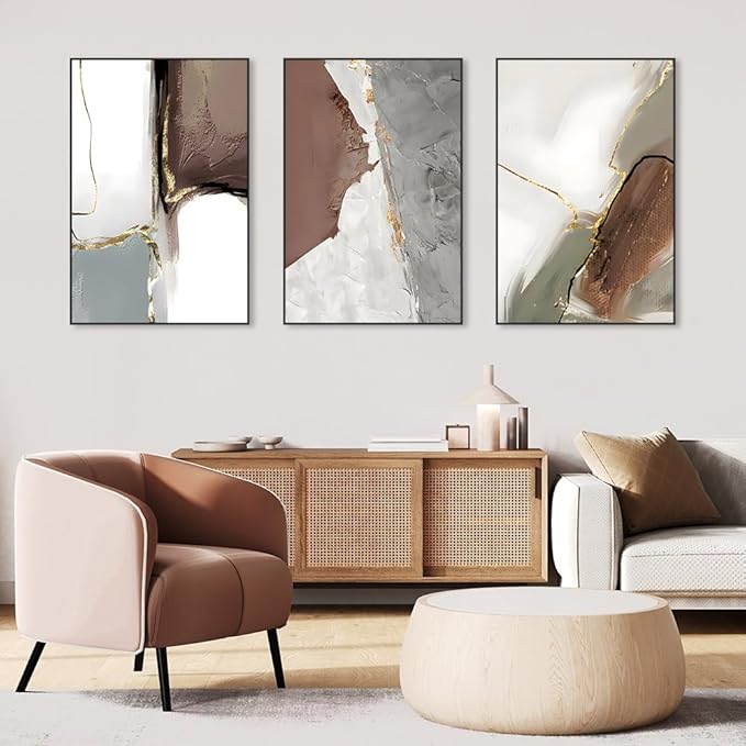Wall Art Set of 3 Frames Canvas Wall art Decor Abstract Minimalism Natural Style Art Mural Posters & Prints, large Size Wall Art Aesthetics Living room Bedroom Kitchen Office (32 "X 24" X 3 pieces)