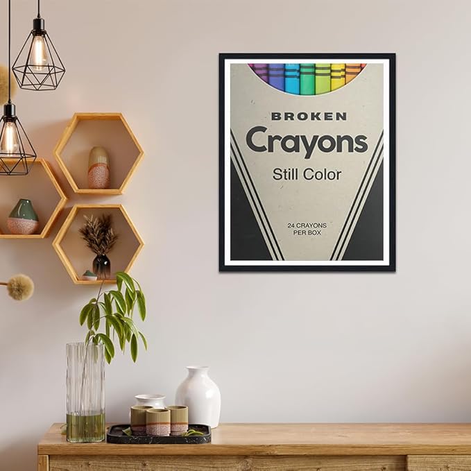 Broken Crayons Still Color Framed Canvas Print Wall Art, Resilience Motivational Quote, Corporate Office Decor for Entrepreneurs, Modern Abstract Wall Pictures Ready to Hang, 12.5x16.5 Inches