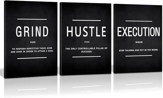KAWAHONE Inspirational Quotes Poster Framed, Motivational Canvas Painting Print Picture Wall Grind Hustle Execution Art Positive Sayings Artwork for Home Office Workplace Large Ready to Hang