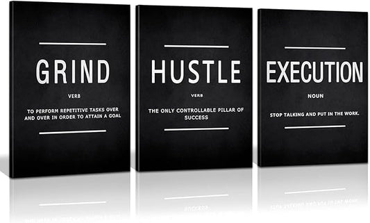 KAWAHONE Inspirational Quotes Poster Framed, Motivational Canvas Painting Print Picture Wall Grind Hustle Execution Art Positive Sayings Artwork for Home Office Workplace Large Ready to Hang