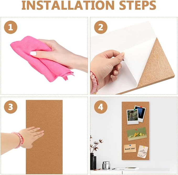 2 Pack Rectangle Cork Boards for Walls,1/2" Thick Cork Tiles with 20 Push Pins,Self-Adhesive Frameless Bulletin Board for School,Home & Office(Size:17x8x0.5 inch)