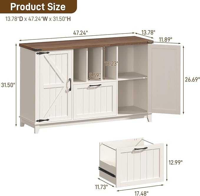 Lateral File Cabinet with File Drawer, Farmhouse Filing Cabinet with Storage Shelves for Legal/A4/Letter Size Hanging Files, Large Modern Printer Stand for Home Office (Rustic White and Brown)