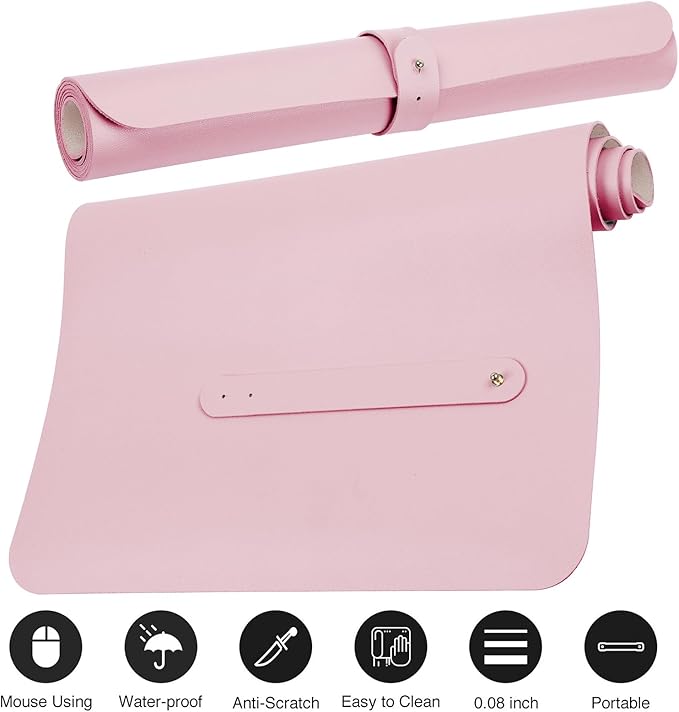 Boutilon Leather Desk Pad Protector,Non-Slip Mouse Pad,Laptop Desk Pad,Office Mouse Mat,Waterproof Leather Desk Blotter,Desk Writing Pad for Office and Home (XXL-Light Pink,47.2"x 17")