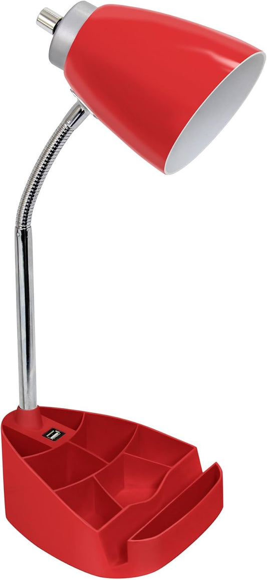Limelights LD1056-RED Desk Lamp Organizer with iPad Tablet Book Stand and USB Charging Port, Red