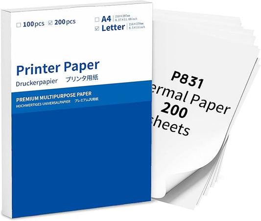White Printer Paper 8.5 x 11 Inch,ItriAce Copy Regular Paper Compatible with Phomemo P831, HPRT MT800/Brother/HP/Canon Printer,200 Sheets US Letter Printer Papers.