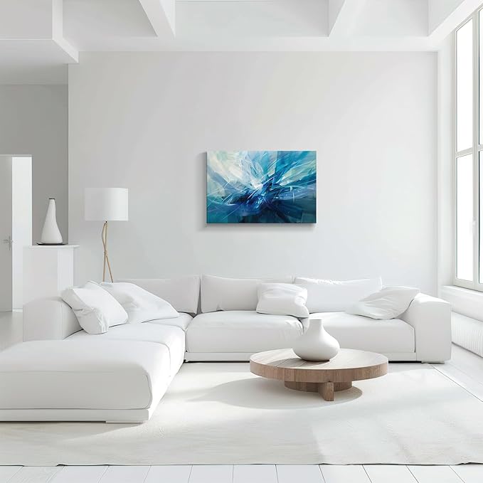 gaosoul Modern Abstract Canvas Wall Art Blue Harness Graffiti Painting on White Background Stylish Framed Minimalism Artwork Prints for Living Room Bedroom Office Decor 30x20in