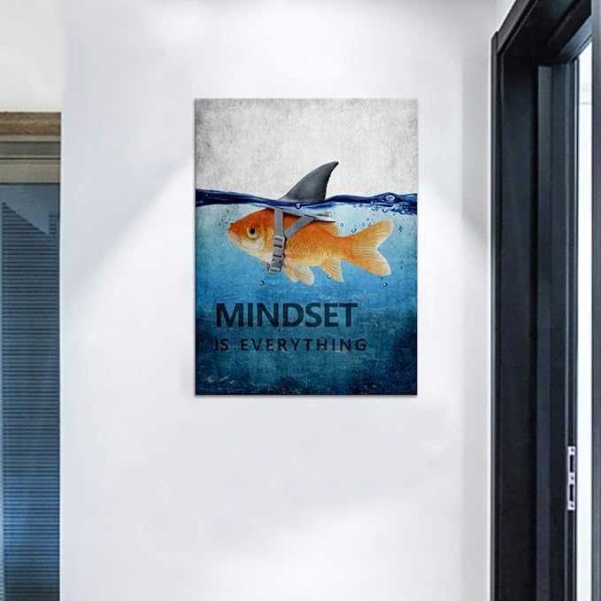 Yatsen Bridge Inspirational Canvas Wall Art Goldfish Shark Picture Cute Animal Poster Painting Modern Inspiring Print Artwork Wooden Decor for Living Room Office Home Framed Ready to Hang (18x24 in)
