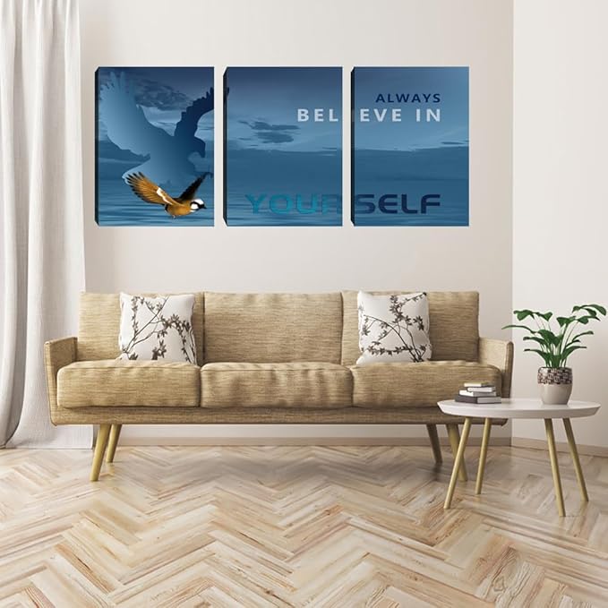 3 Pieces Modern Entrepreneur Quotes Posters Prints Motivational Office Canvas Wall Art Moitvational Wall Art Eagle Picture Motivation Blue Decoration for Living Room Bedroom(36''Wx 16''H)