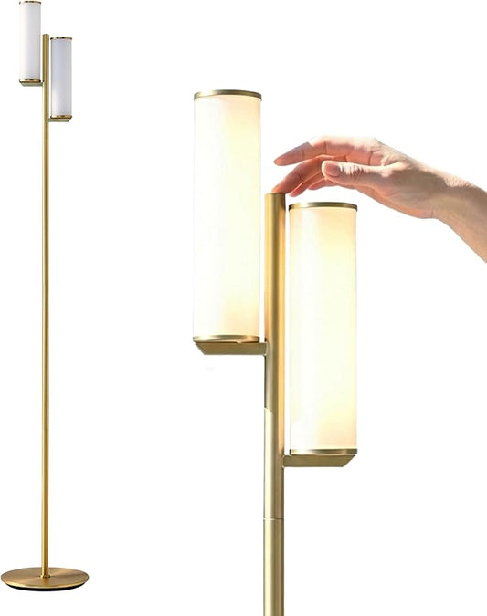 Brightech Gemini Dimmable Floor Lamp with Two Lights - Modern Tall Tree Lamp for Bedroom, Office, Living Room - Gold/Brass