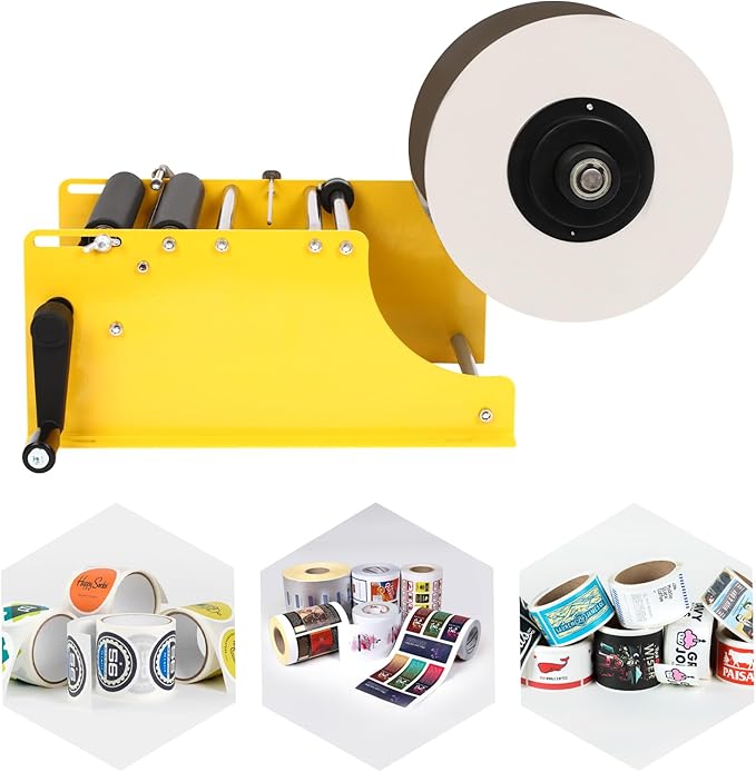 Label Applicator, Manual Bottle Label Applicator Machine Bottle Labeler, Desktop Round Bottle Label Maker for Φ 0.98"-4.72" Bottle, for Home, Office Yellow 10-25pcs/min