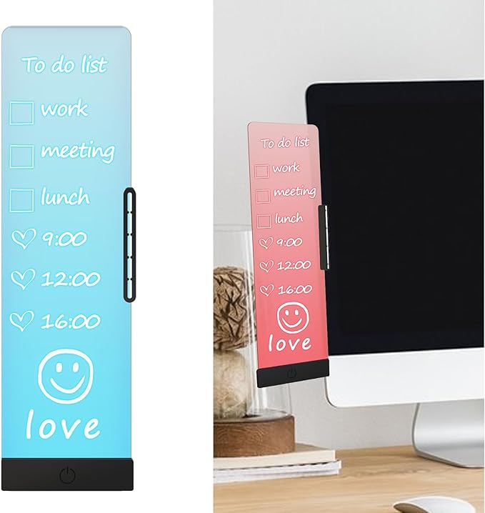 LED Memo Board with Sticky Note Holder, Office Supplies, Monitor Memo Board, Clear Acrylic Computer Monitor Organizer, Work from Home Essentials, Multifunction Workspace Accessories (Black-L)