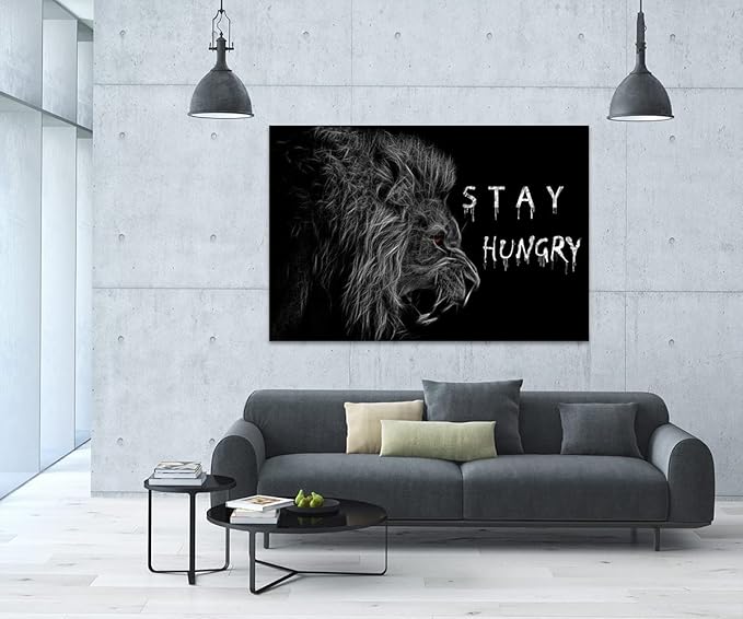 Extra Large Big Panel Inspirational Office Wall Hangings Black and White Vintage Positive Wall Pictures with Stay Hungry Quotes Artwork Gift Choice for Kids Men Women Framed Ready to Hang-44x28 inches