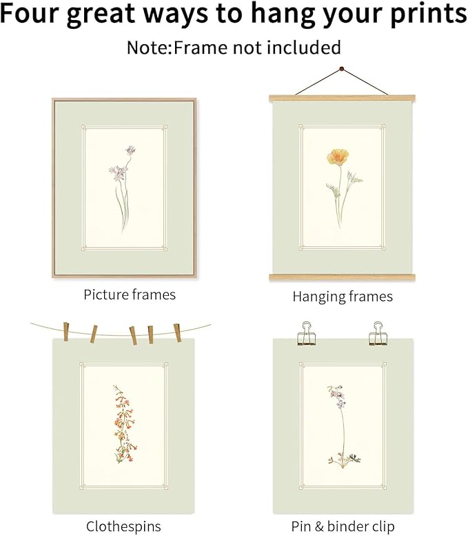 KBKBART Mint Green Floral Wall Art Set of 6 Unframed, Minimalist Abstract Flower Prints Watercolor Botanical Wildflower Wall Decor Canvas Painting, Boho Wall Decor for Bathroom, Living Room
