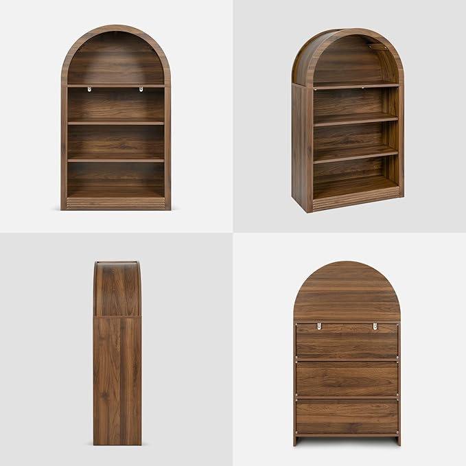 Bookcase, 4-Tier Tall Bookshelf, 47.6" Wood Open Display Floor Arched Book Shelf, Large Storage Organizer for Bedroom and Living Room Brown