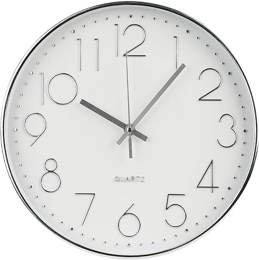 Wall Clock Non-Ticking Silent Modern Simple Style Round Decor Clock Stereoscopic Dial Quartz Wall Clocks for Home/Office/School/Living Room/Bedroom/Kitchen (Silver, 8inch)