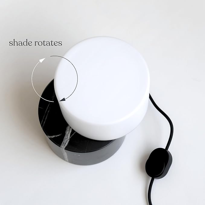 Brightech Zigzag Desk Lamp - Small Dimmable LED Black Marble Table Lamp, Rotatable Frosted Glass Shade, Genuine Stone Natural Unique Desk Light for Office, Bedside, Nightstand, Living Room, Entryway