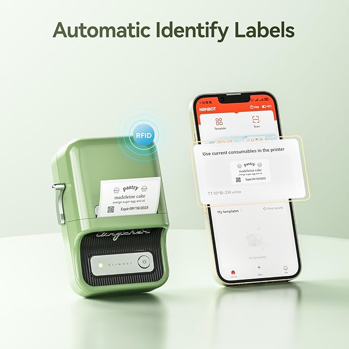 NIIMBOT B21 Label Maker Machine with Tape, 2 Inch Portable Sticker Printer Thermal Labeler for Gift Jar Candle Address Labels for Home Office Business Organization, Supports Mobile & PC, Green