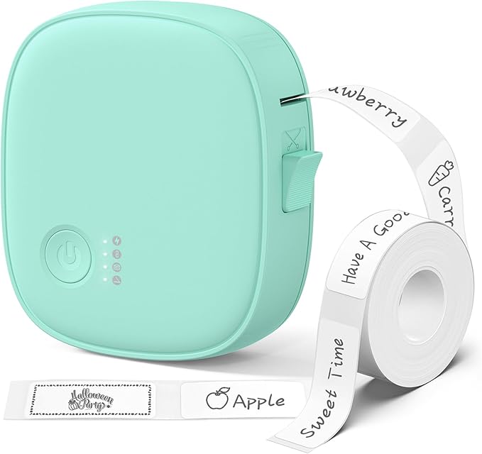 Mini Label Maker Machine with Tape AH-P05, Portable Bluetooth Mini Label Printer, Wireless Thermal Label Maker, Waterproof & Rechargeable, Built-in Cutter, for Home, Office, Kitchen – Green