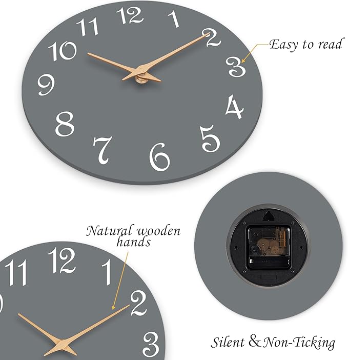 Wall Clock 14 Inch, Modern Wall Clocks Battery Operated, Silent Non Ticking Clock Decorative for Living Room, Office, Home, School (Gray)