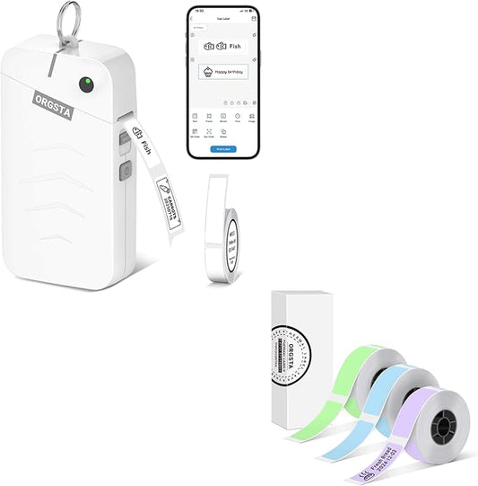 ORGSTA S001 Label Maker Machine with Tape, Portable Bluetooth Label Maker for Home and Office Organization, Thermal Label Printer Mini Printer with 3 Roll Label Tapes - Green/Purple/Blue