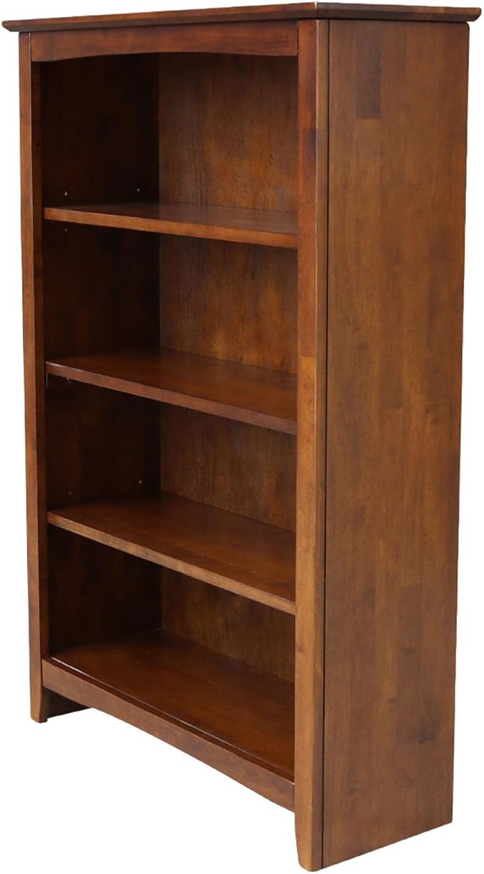 Solid Wood Bookcase 48" High, Adjustable Shelves, Parawood Construction, Easy Assembly, Kitchen/Dining Storage Furniture