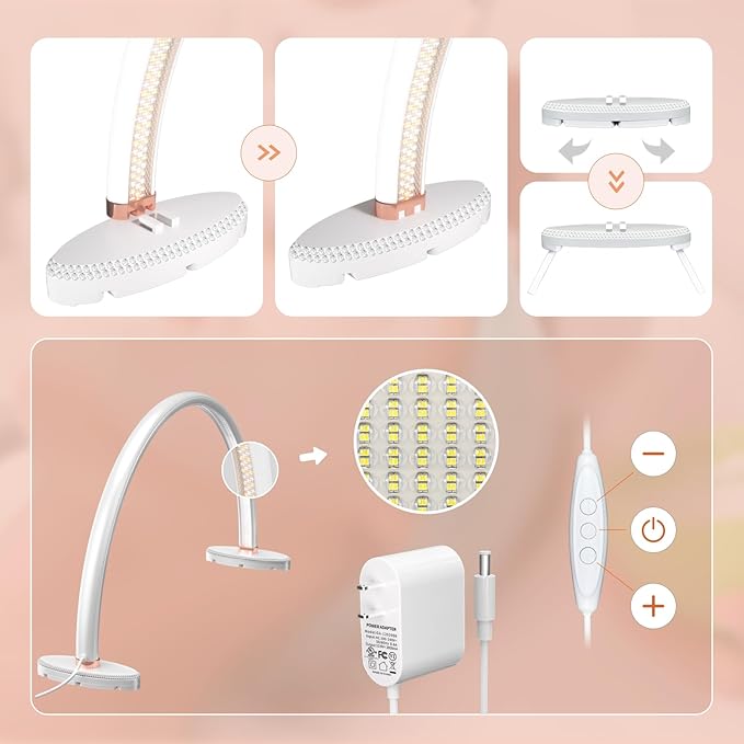 BZJ 24-Inch Half Moon Nail Light for Desk Portable Nail Art Table Lamp with Adjustable Brightness and Color Temperature for Beauty Eyelash Extensions Tattoo Crafts (2 Paks)