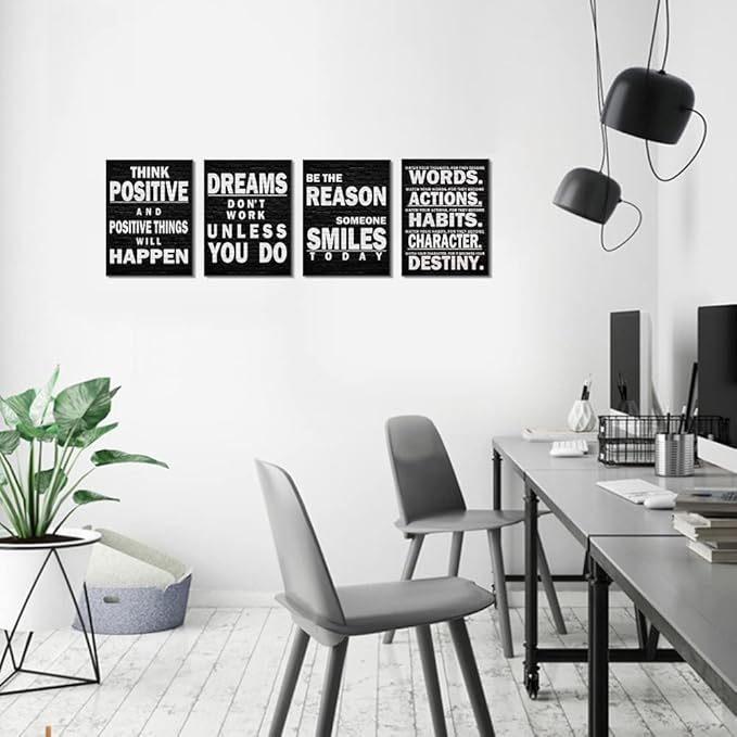 Black and White Motivational Wall Ar Poster Quotes for Office Workplace Gym School Positive Quotes Office Wall Decor Sign-Dreams Don't Work Unless You Do,Watch Your Thoughts, Think Positive, Be the
