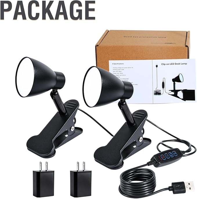 CRI 90+ Clip on Reading Lamp, Clip on Light for Bed headboard/Desk/Bunk/Table/Shelf, Bedside Reading Light with 3 Color Temperature Options, 10 Dimmable Brightness Levels (6W/2Packs)