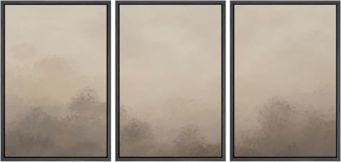 SIGNWIN Framed Canvas Print Wall Art Set Neutral Misty Forest Landscape Earth Tone Illustrations Modern Art Decorative Boho Relax/Zen Nordic for Living Room, Bedroom, Office - 16"x24"x3 Black
