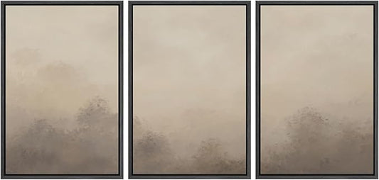 SIGNWIN Framed Canvas Print Wall Art Set Neutral Misty Forest Landscape Earth Tone Illustrations Modern Art Decorative Boho Relax/Zen Nordic for Living Room, Bedroom, Office - 16"x24"x3 Black