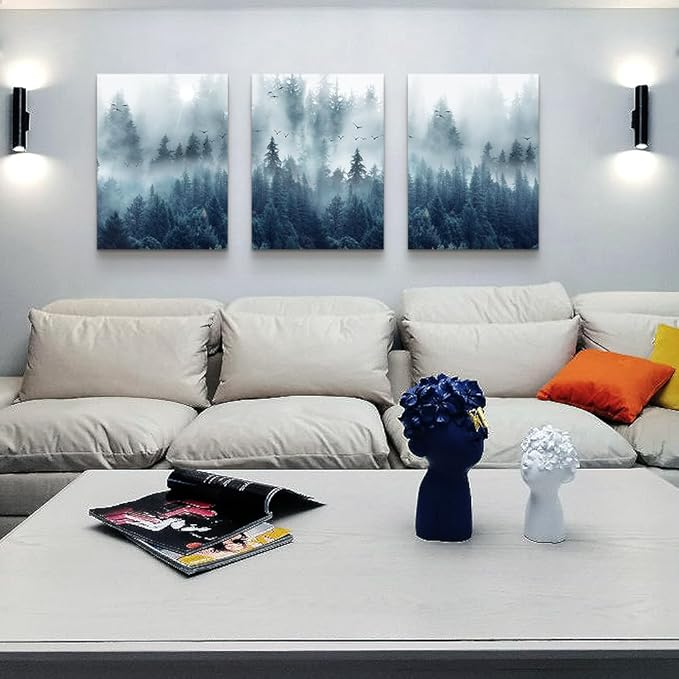 Lapremoly Wall Decorations - Framed Canvas Wall Art for Living Room, Bedroom & Office - Misty Forests Trees Landscape Pictures - 3 Piece Set