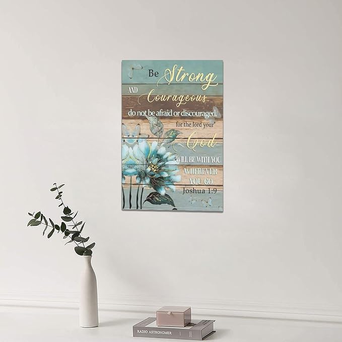 yerretin Christian Wall Art Bible Verse Floral Pictures Wall Decor Religious Scripture Teal Flower Canvas Painting Home Decoration Artwork for Bathroom Bedroom Living Room Office Framed 16"x24"