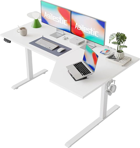 Agilestic Electric Standing Desk, Height Adjustable Desk, 59 x 35 Inch Sit Stand up for Work Office Home, L Shaped Ergonomic Rising Computer Table with Memory Preset, White