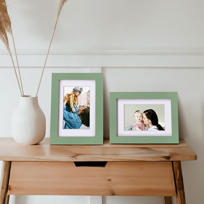 Egofine 4x6 Picture Frames 4PCS Covered by Plexiglass for Picture 3x4.5 and 3.5x5 with Mat or 4x6 whitout Mat Made of Solid Wood for Table Top Display and Wall Mounting Photo Frame, Green