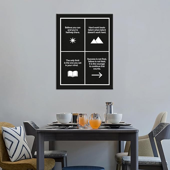 Inspirational Posters for Office Believe Hard Work Success Canvas Wall Art Framed Gym Decor for Home Workout Motivation 24x18 Inch Modern Typography Artwork for Entrepreneurs