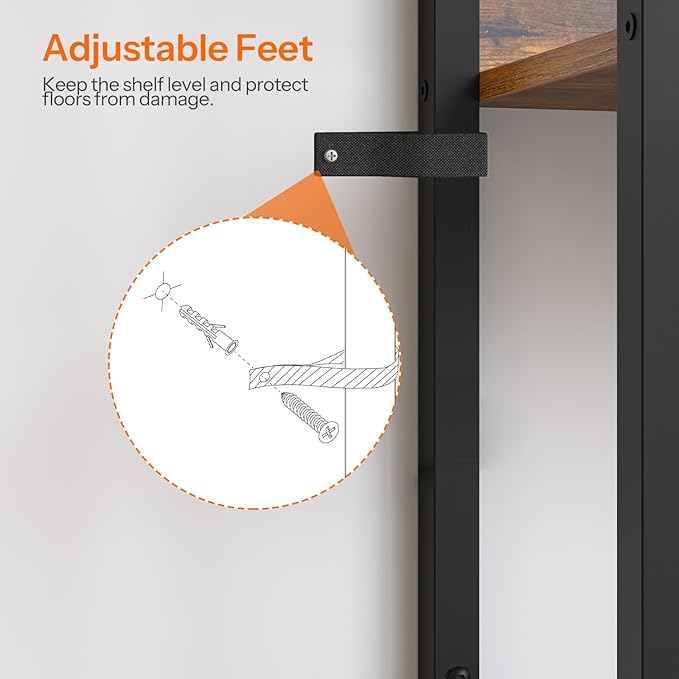 HOOBRO Triple Book Shelf, Industrial Bookshelf with Drawer, 5-Tier Bookcase with Metal Frame, Bookcase with 13 Open Display Shelves for Home Office, Living Room, Rustic Brown and Black BF160SJ01