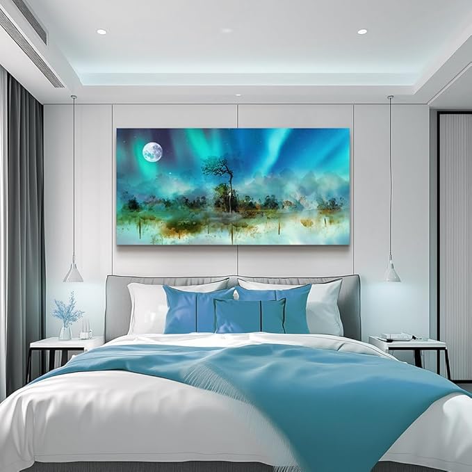 MHARTK66 Canvas Wall Art For Living Room Large Wall Decor For Office Bedroom Decoration Abstract Auroral Scenery Wall Paintings Framed Prints Pictures Artwork Hotel Room Home Decor 24x48 In
