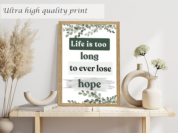 Induslyfe Framed Motivational Wall Art for Living room Bedroom Office Canvas Wall Art pictures for Classroom,Affirmations Inspirational Decor Olive Eucalyptus,Positive Quotes for Office Set of 6, 9x12