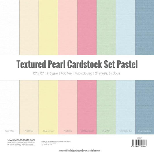 Craftelier - Cardstock Set Pearlescent Pastel Texture | Pack of 24 Double Sided Cardstock for Card Making, Scrapbooking and Craft Projects | Weight 216 grams | Size 30,48 x 30,48 cm (12" x 12")
