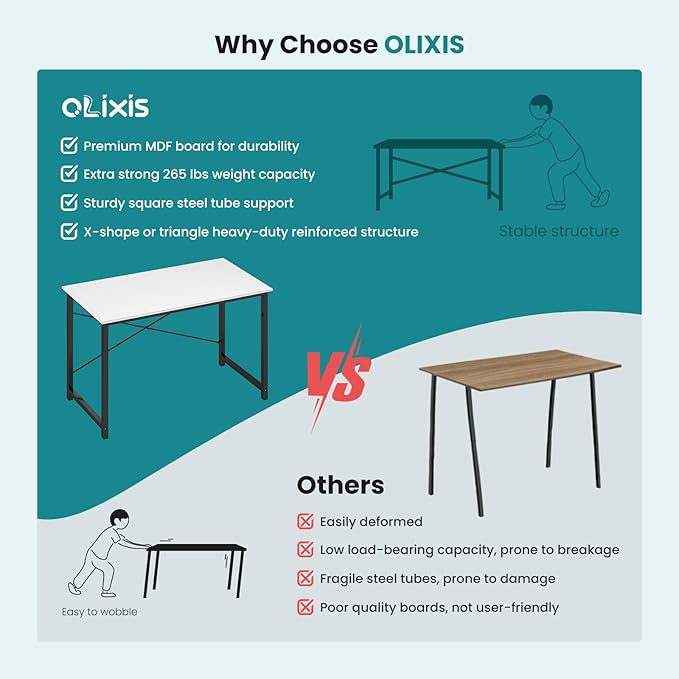 OLIXIS 32 Inch Small Computer Work Desk with X-Shaped Reinforcement, Gaming Study Writing Table for Home Office Small Space, Metal Frame, Black&White