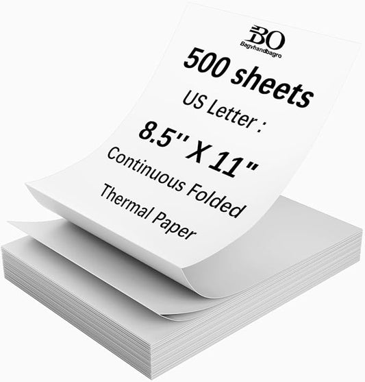 500-Sheet Thermal Printing Paper of Continuous Folded Great Value Pack, 8.5 x 11 Inches (US Letter Size) for N80/ A28U/ PD-A4 Thermal Portable Printer, Inkless Wireless Printers, Office Supplies.