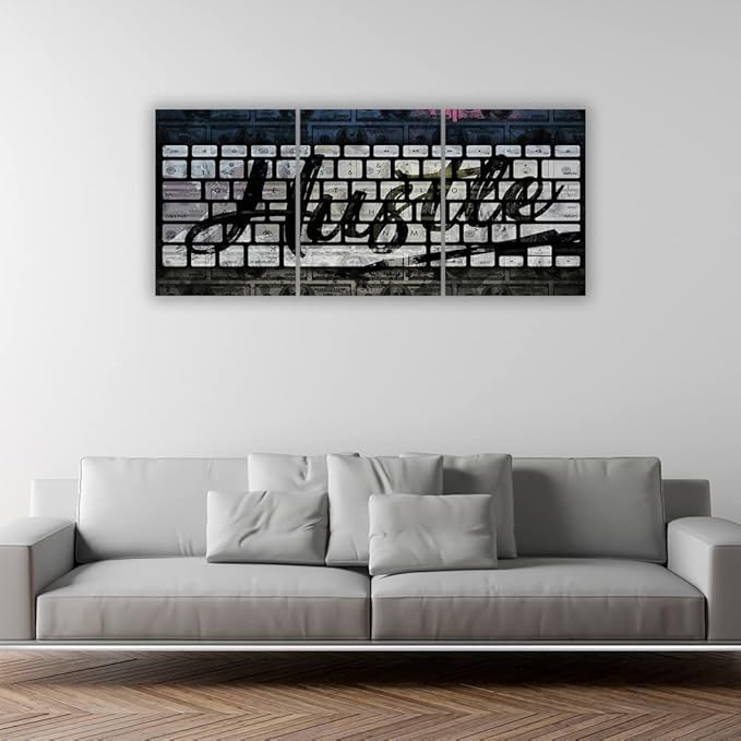 Inspirational Posters Prints Motivational Painting Pictures Canvas Hustle Posters Wall Art 3 Pieces and Framed Artwork Living Room Office Hotel Decor - 60''W x 28''H