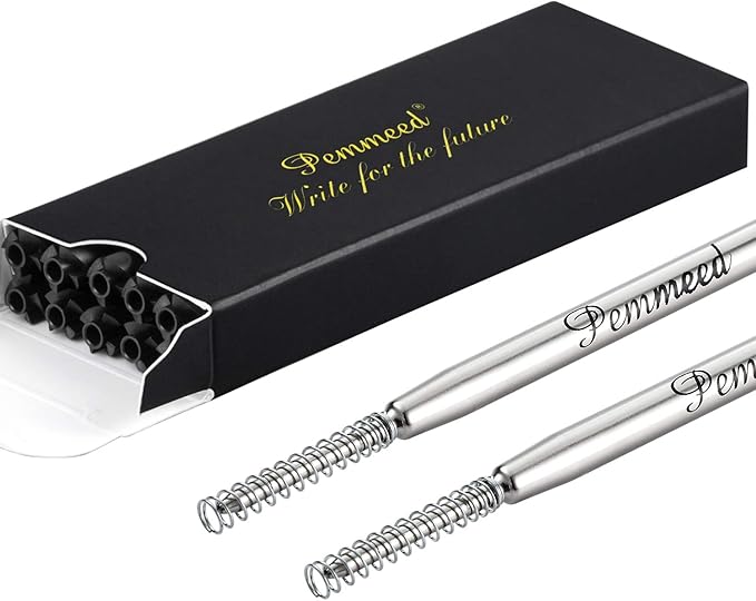 Ballpoint Pen Refills with Spring for Penneed B5/B6/B8 Pen, Parker Waterman Compatible Ballpoint Pen Refills Twist Action Medium Point 1.0mm Pack of 10(Black Ink)