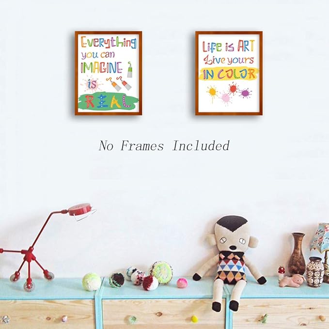CHDITB Unframed Colorful Art Print Inspirational Quotes&Saying Painting Watercolor Words Wall Art,Set of 4（8’’x10’’） Canvas Ink Splatter Palette Picture for Study Kids Room Classroom Decor