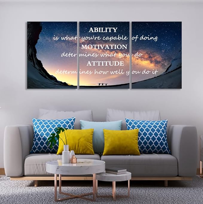Unbruvo Motivational Inspirational Canvas Wall Art, 3 Pieces Positive Quotes Office Decor, Ability Motivation Attitude Artwork for Living Room Bedroom Workplace(60" Wx28 H)