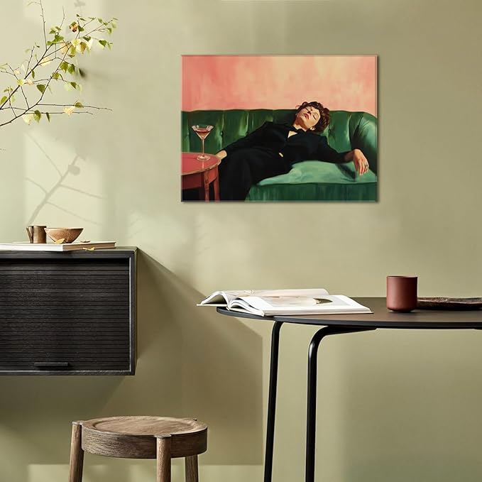 Vintage Woman Wall Art Funky Victorian Lady Lying on Couch Canvas Prints Moody Painting Poster Eclectic Aesthetic Wall Decor Picture Home Decor for Girly Bedroom Living Room 12X16Inch Framed