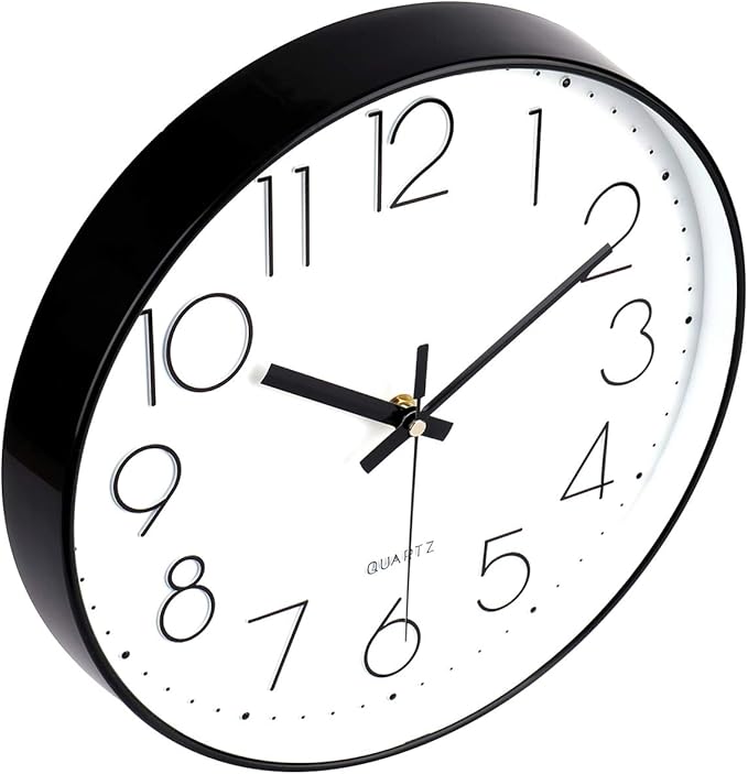 jomparis 12 Inch Wall Clock Silent Non Ticking Battery Operated Quartz Modern Decorative Round Wall Clock for Office Classroom School (Black)